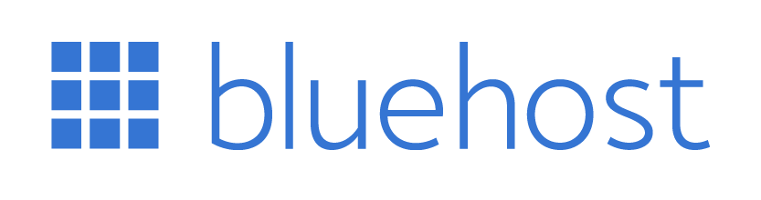 Bluehost logo from the Bluehost media kit. Nine blue squares in a 3x3 grid with the bluehost wordmark next to it
