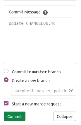Commit message area, with a pre-populated intelligent commit message